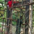 Percepat Pembangunan Jembatan Gantung Perintis Garuda, Babinsa Bantu Pengerjaan Jembatan
